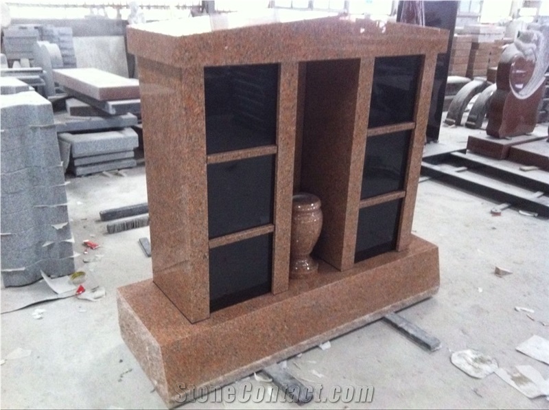 Red Granite 6 Niche with Black Door Columbarium in Cemetery Garden