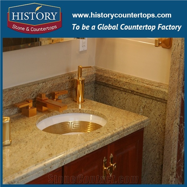 Kashmir Golden Granite Bathroom Countertops Hotel Bathroom Vanity Base