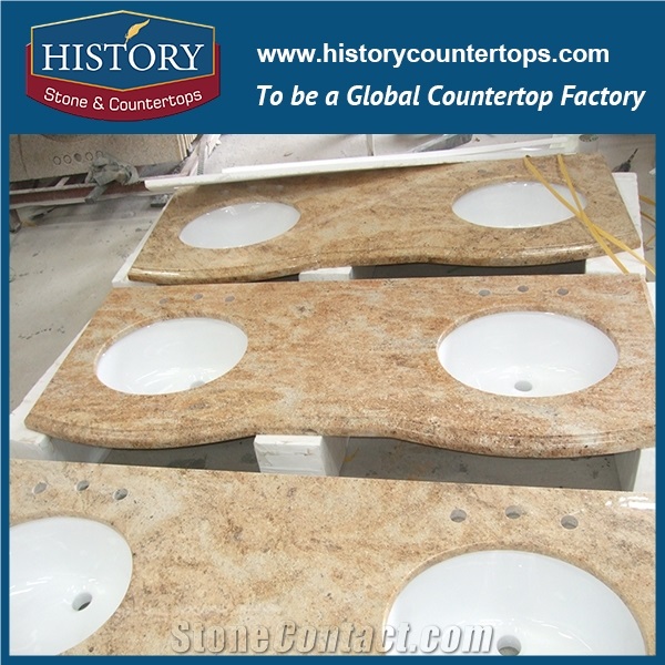 Kashmir Golden Granite Bathroom Countertops Hotel Bathroom Vanity Base