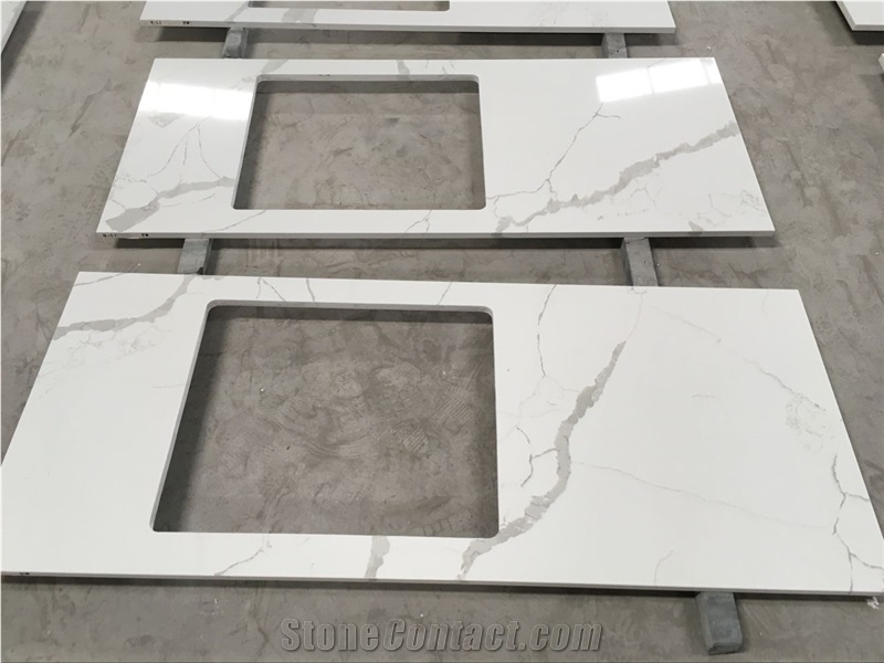 Calacatta White Kitchen Quartz Countertop Worktops Island Top