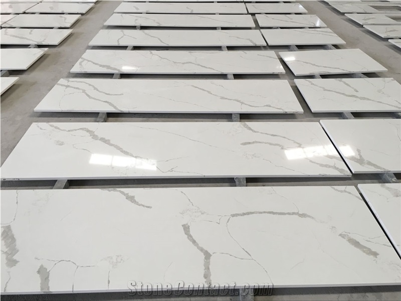Calacatta White Kitchen Quartz Countertop Worktops Island Top