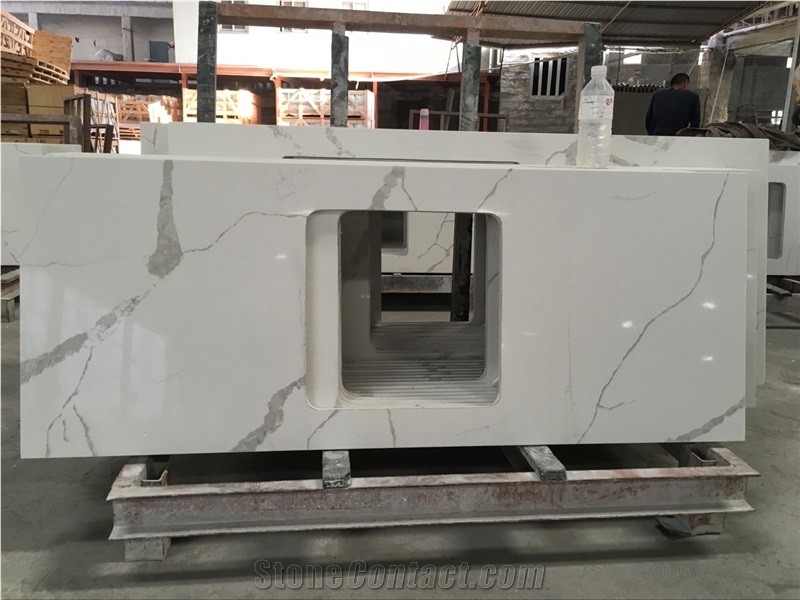 Calacatta White Kitchen Quartz Countertop Worktops Island Top