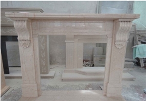 Beige Marble Carved Fireplace Cover, Cheap Customized Hand Carved
