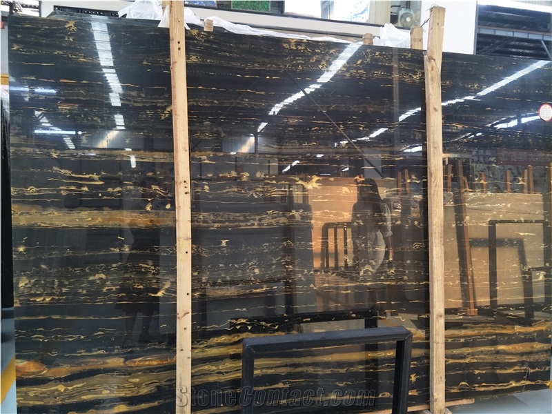 Black Golden Flower Marble Slab Polished High Quality,Home Decoration