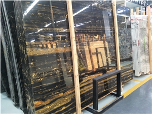 Black Golden Flower Marble Slab Polished High Quality,Home Decoration