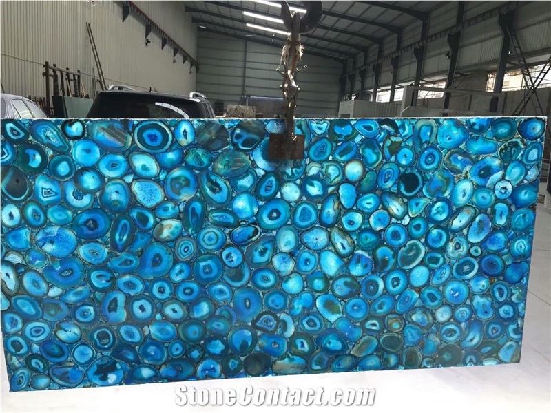 Blue Semiprecious Stone Tiles,Backlit Stones Polished
