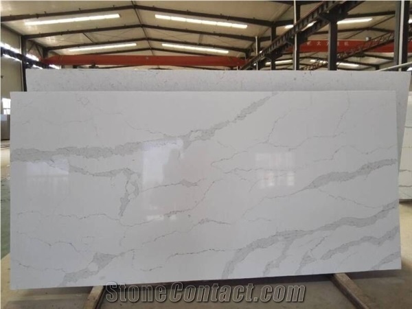 Calacatta White Marble Look Quartz Stone Solid Surfaces Polished Slabs