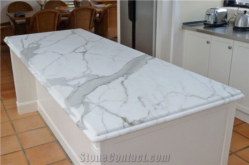 Calacatta White Quartz Stone Big Slabs, Cut Size Polished