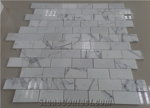 Calacatta White Statuario Carrara Marble Subway Mosaic Brick Wall Tile