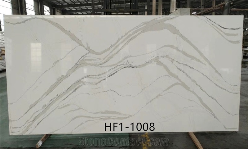 Carrara White Marble Look Artificial/Engineered Quartz Stone Slabs