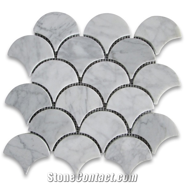 Eastern White Marble Fish Scale Mosaic Bathroom Wall, Floor Decoration