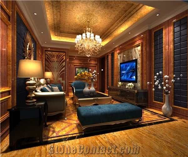 Golden Travertine Polished Surface, Hotel Wall and Floor Tiles & Slabs