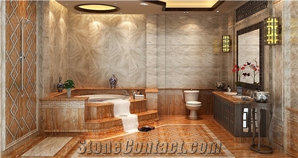 Golden Travertine Polished Surface, Hotel Wall and Floor Tiles & Slabs