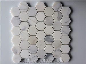 Hexagon Calacatta Gold Marble Mosaic Tiles for Bathroom Floor Cover
