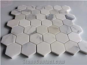 Hexagon Calacatta Gold Marble Mosaic Tiles for Bathroom Floor Cover