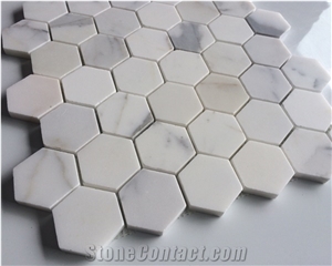 Hexagon Calacatta Gold Marble Mosaic Tiles for Bathroom Floor Cover