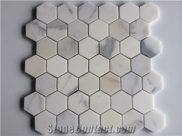Hexagon Calacatta Gold Marble Mosaic Tiles for Bathroom Floor Cover