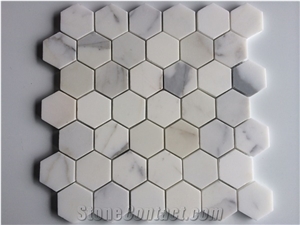 Hexagon Calacatta Gold Marble Mosaic Tiles for Bathroom Floor Cover