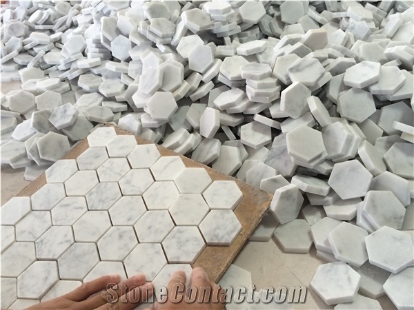 Hexagon Calacatta Gold Marble Mosaic Tiles for Bathroom Floor Cover