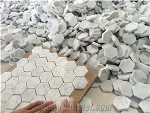 Hexagon Calacatta Gold Marble Mosaic Tiles for Bathroom Floor Cover