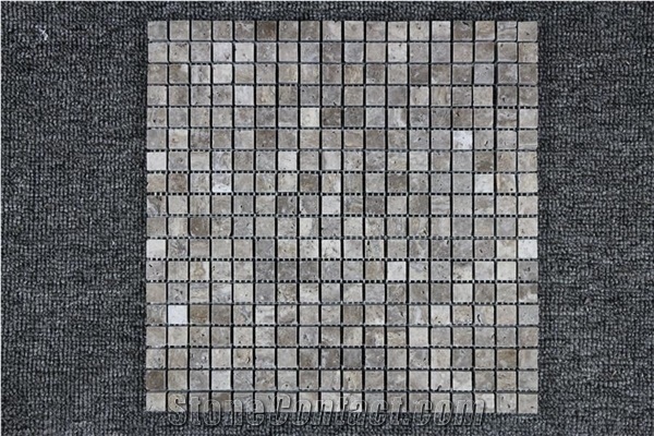 Iran Gray Travertine Polished Chipped Marble Mosaics, Tiles for Wall
