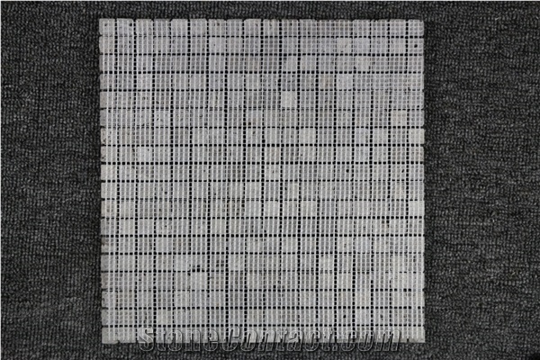 Iran Gray Travertine Polished Chipped Marble Mosaics, Tiles for Wall