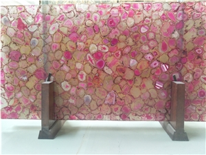 Pink Semiprecious Stone Tiles,Backlit Stones,Kitchen Countertops Usage