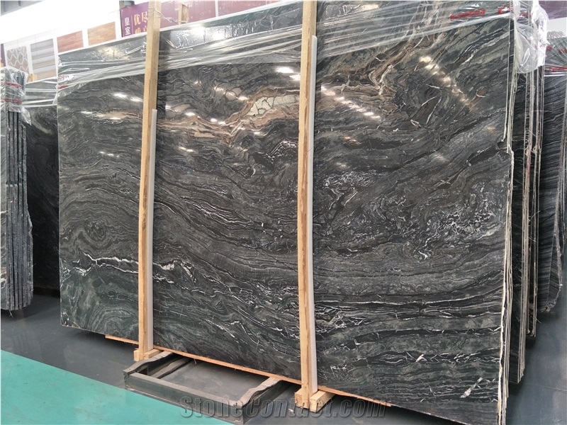Polished Silver Wave Black Marble Slab&Tile,Chinese Grey Veins Natural