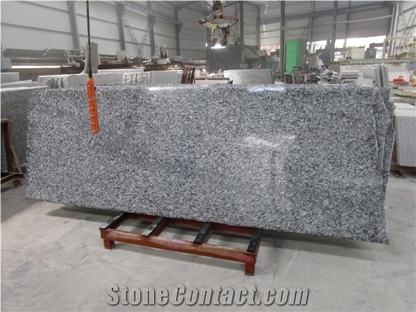 Polished Spray White with Grey Granite, Seawave Art Carving Wall Panel