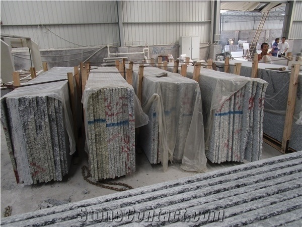 Polished Spray White with Grey Granite, Seawave Art Carving Wall Panel