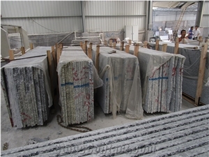Polished Spray White with Grey Granite, Seawave Art Carving Wall Panel