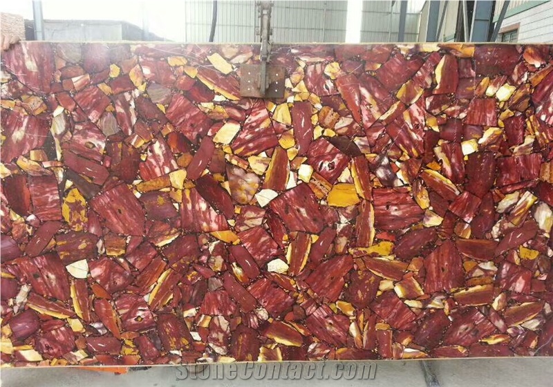 Red Gold Semiprecious Stone Slabs,Publice Places Decoration