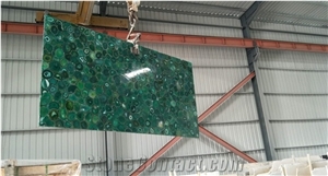 Top Luxury Green Agate Slabs Gemstone Backlit Polished Surface