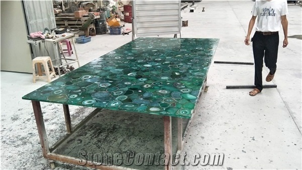 Top Luxury Green Agate Slabs Gemstone Backlit Polished Surface