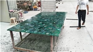 Top Luxury Green Agate Slabs Gemstone Backlit Polished Surface