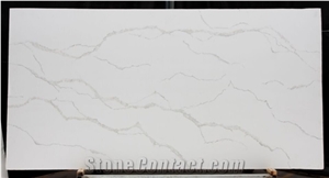 White Quartz Engineered Stone Artificial Slabs for Hotel Kitchen