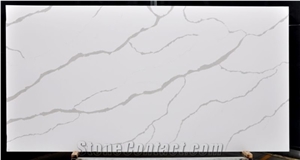 White Quartz Engineered Stone Artificial Slabs for Hotel Kitchen