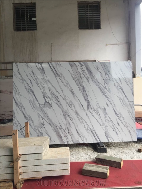 White with Grey Features Artificial Stone Slab&Tiles,Polished Surface