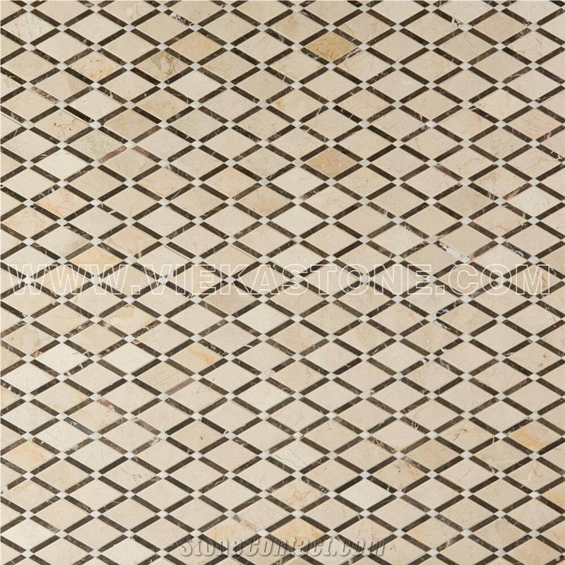 Crema Marfil Diamond and Dark Emperador Marble Mosaic Tile for Wall