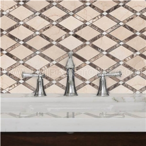 Crema Marfil Diamond and Dark Emperador Marble Mosaic Tile for Wall