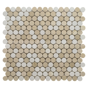 Crema Marfil White Penny Round Mosaic