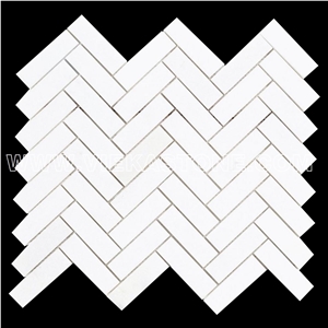 Thassos Herringbone Marble Mosaic Tile for Wall and Floor Covering