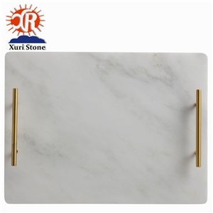 Natural White Carrara Marble Tray/Plates with Gold Handles for Hotel