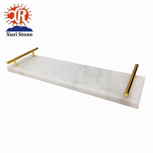 Natural White Carrara Marble Tray/Plates with Gold Handles for Hotel