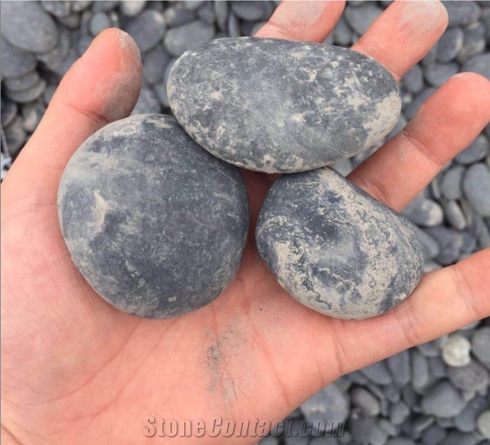 Wax Polished Black Pebble Good Quality, Black Polished Pebble Stone