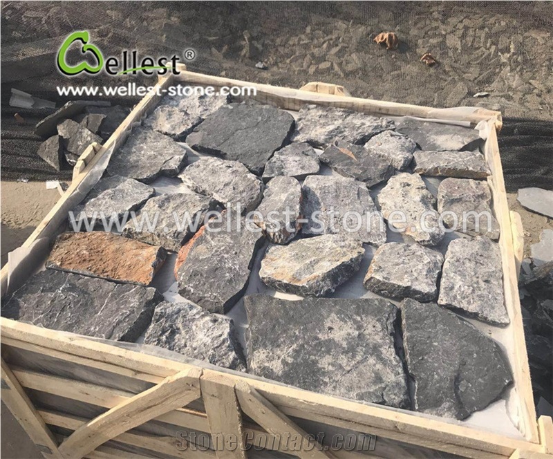 Crazy Paving Grey & Tan Limestone Fieldstone for Exterior Wall Decor