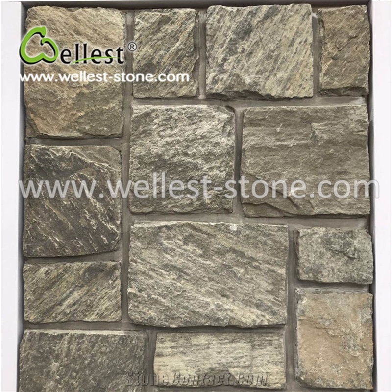 Green Quartzite Fieldstone Loose Stone for Villa Fencing Column Siding