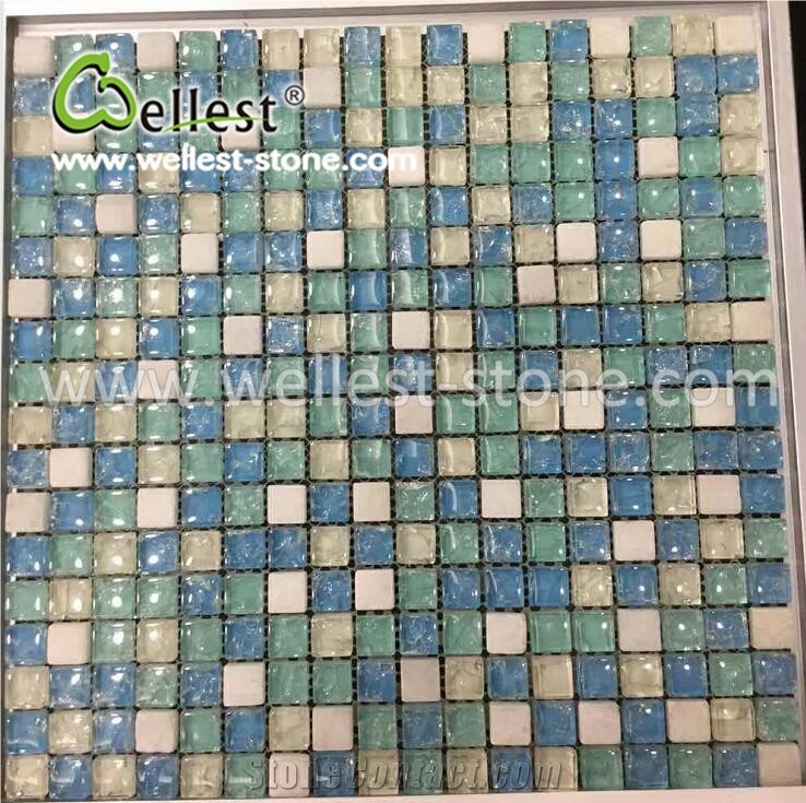 Light Blue Crystal Glass Mosaic Tile for Bathroom Swimming Pool