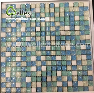 Light Blue Crystal Glass Mosaic Tile for Bathroom Swimming Pool
