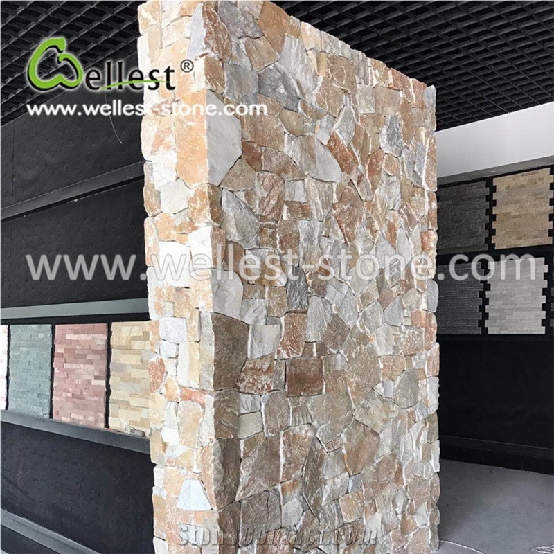 Random Yellow Slate Loose Stone for Garden Villa Exterior Wall Siding